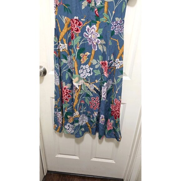 GP& J.Baker x H.M Floral & Bird Patterned Short-Sleeve Max Dress V-Neckline Ligh - Picture 3 of 8